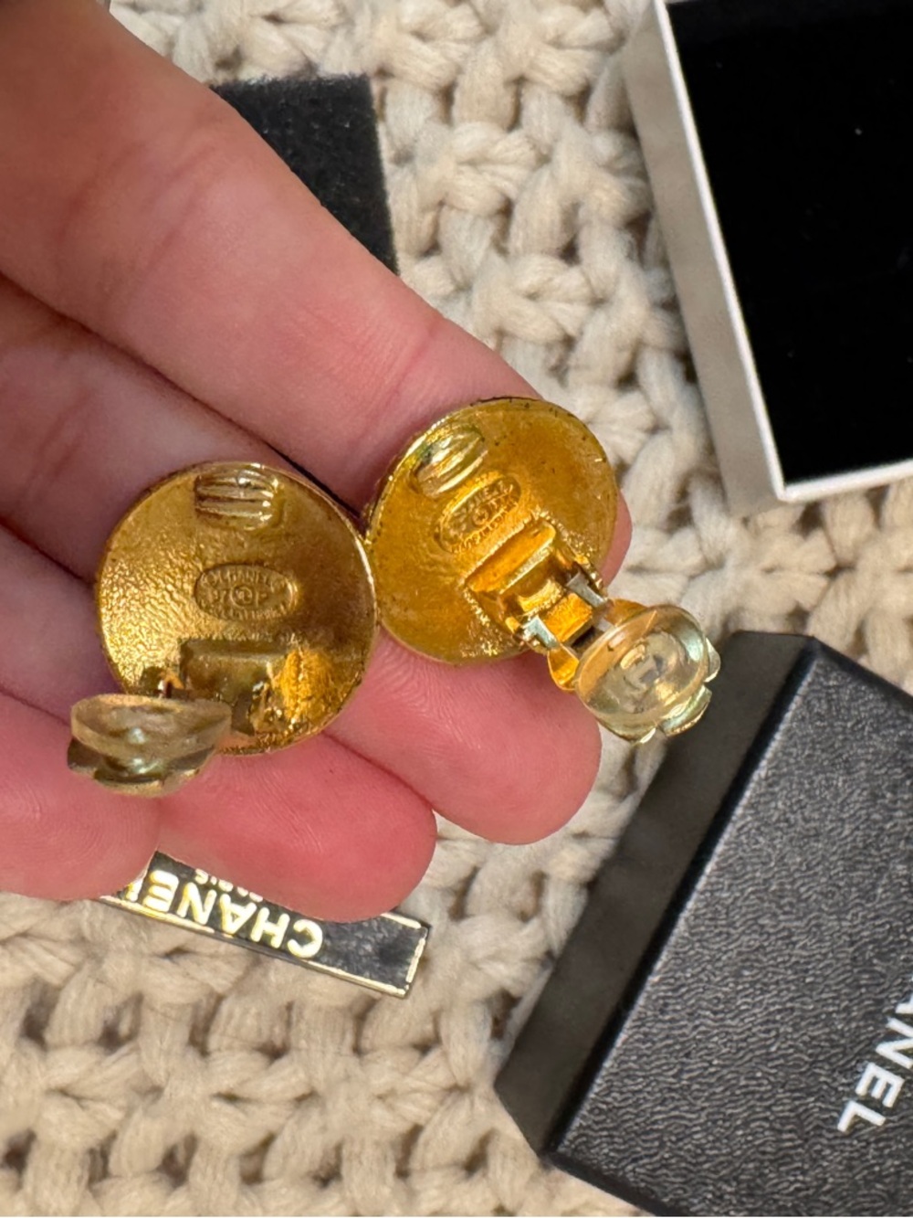 Chanel Gold-Tone CC Logo Button Earrings - Gold - Picture 7 of 7